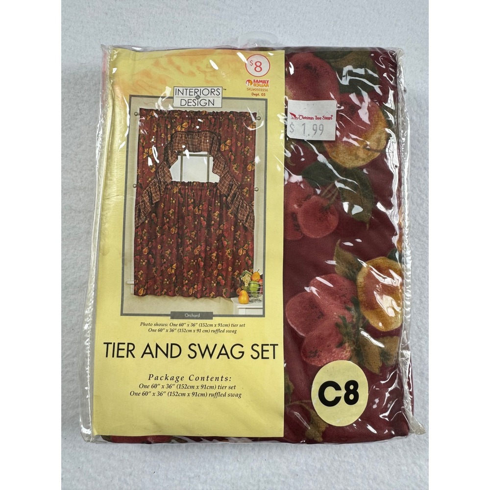 Cottagecore Interiors by Design Unisex 60x36 Curtain Set Red Orchard Fruit Print